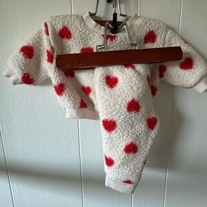 Cozy White and Red Heart Fleece Set